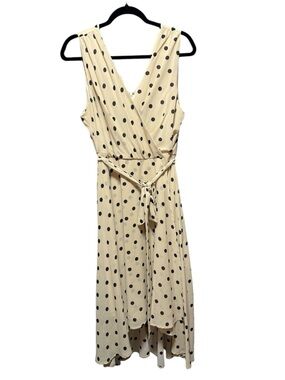 Suzy Shier Cream and Black Polka Dot Midi Wrap Dress